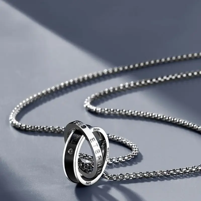 Titanium Steel Double Ring Interlocking Necklace, Versatile, Trendy, Hip-Hop, Simple, Niche Design, Ring Pendant Titanium Steel Double Ring Interlocking Necklace, Versatile, Trendy, Hip-Hop, Simple, Niche Design, Ring Pendant